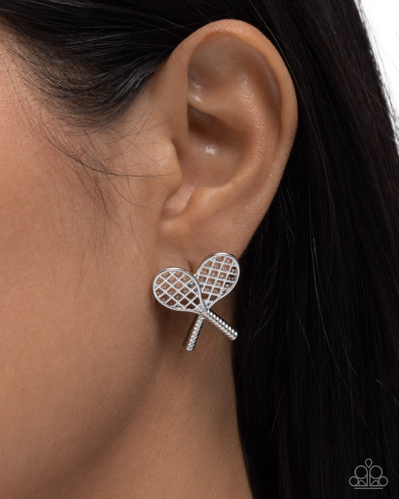 Discover the Charm of Paparazzi Earring ~ Tennis Team - Silver